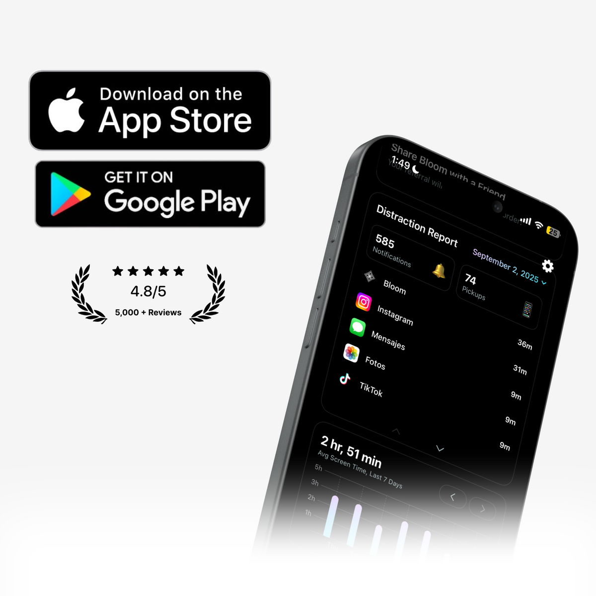 Bloom Card - App Blocker & Screen Time Tool - As Seen On ABC's Shark Tank - Metal Keycard for iPhone & Android
